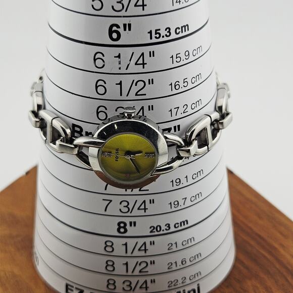 Fossil Silver Tone Bracelet Watch Bright Yellow Dial ESB-2427 Project Needs TLC - Picture 7 of 8